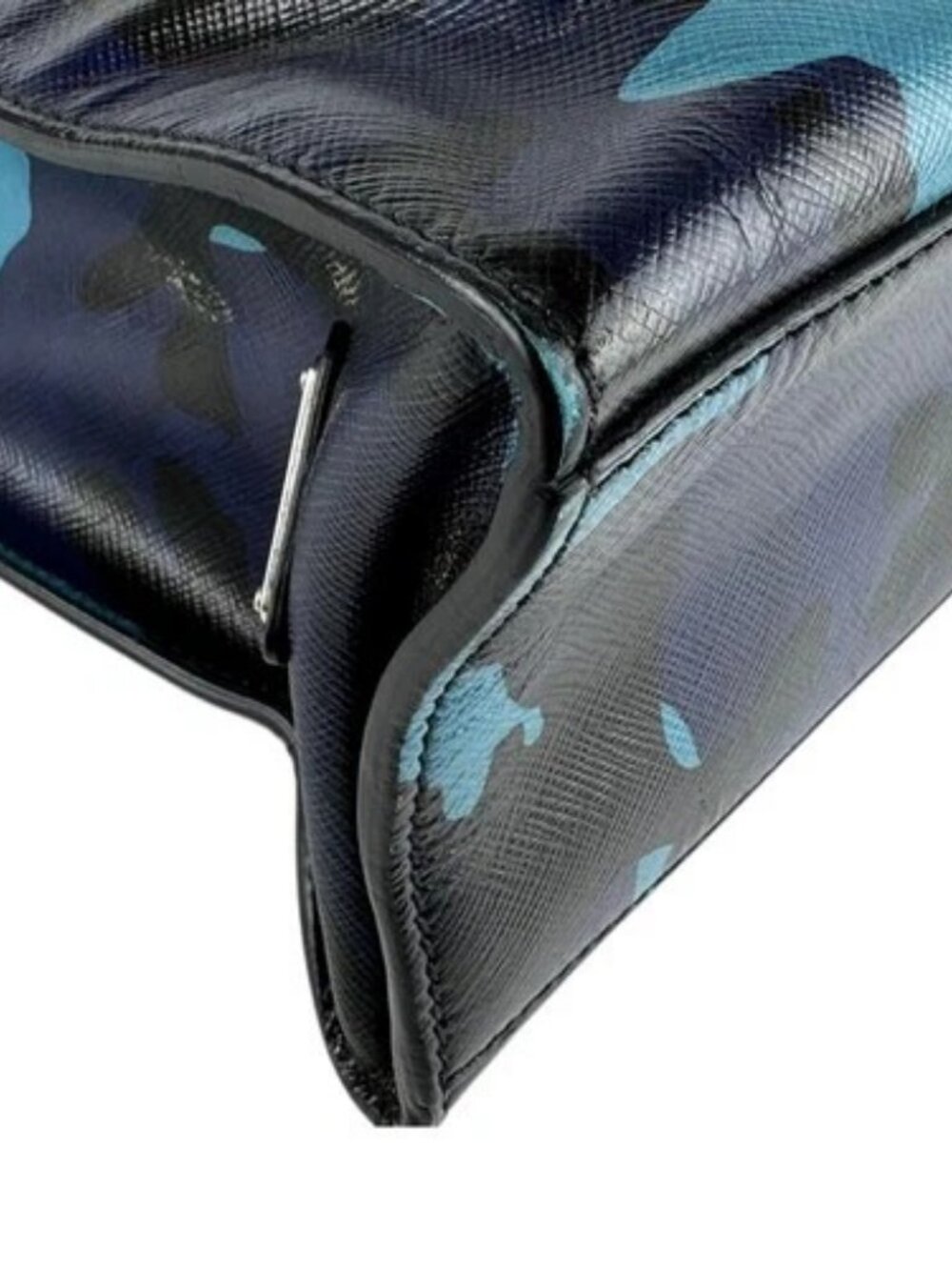 Auth PRADA Camouflage Shoulder Bag Handbag Blue/Navy Leather/Silvertone - z7341 - Picture 8 of 13
